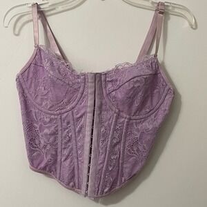 Effordram Lavender Womens Lace Corset Bustier Top Hook and Eye Closure Romantic